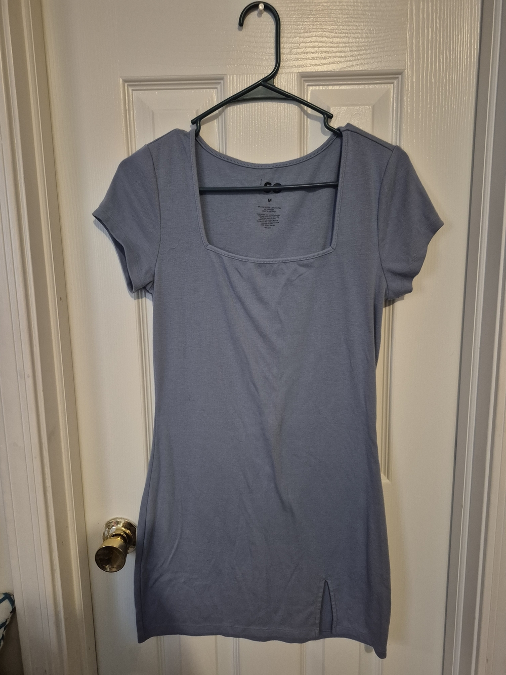 Classic Square Neck Mini Dress in Dusty Blue